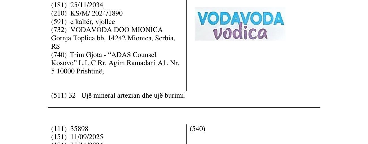 Zëri i markës VODOVODA vodica në buletin
