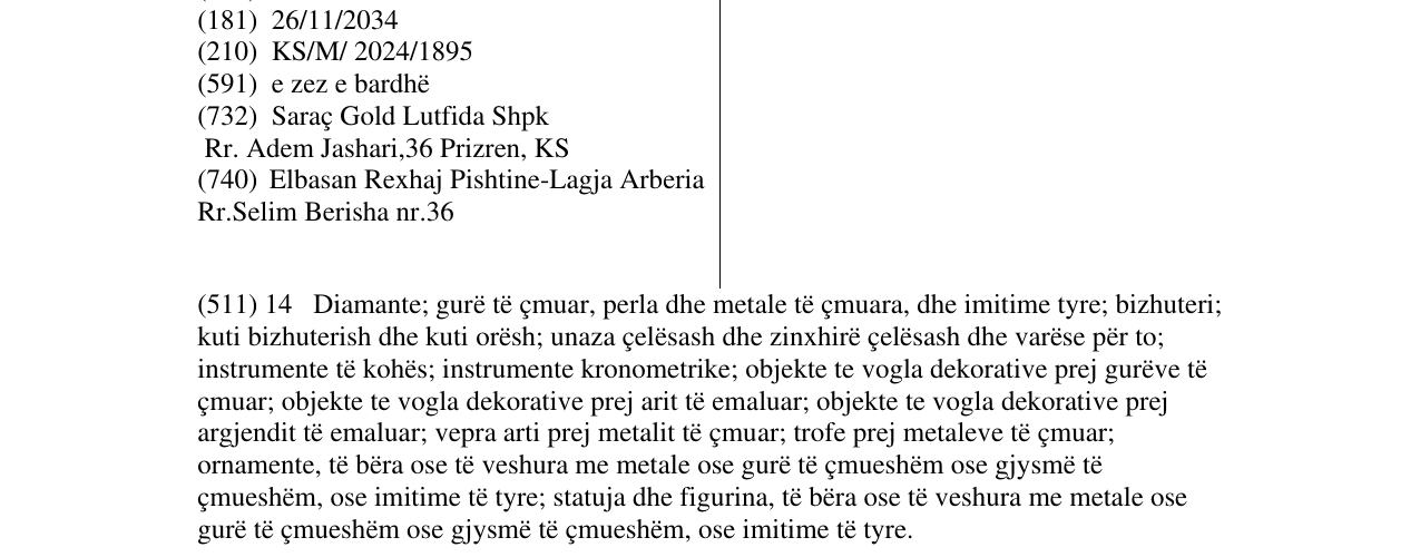 Zëri i markës SARAÇ GOLD në buletin
