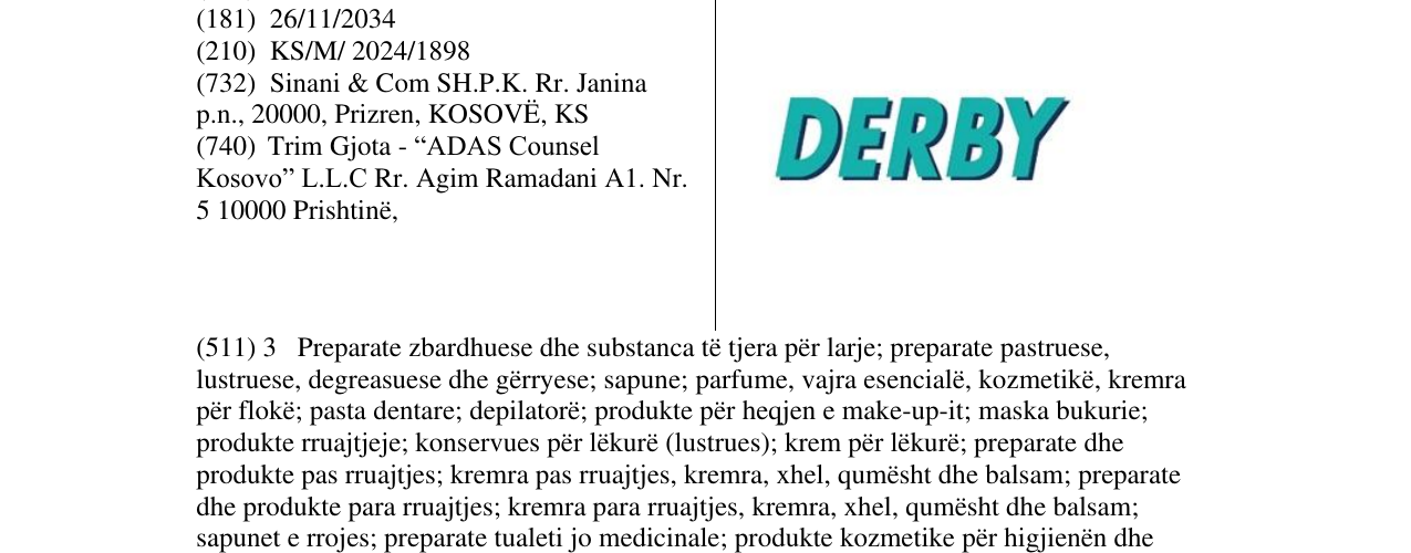 Zëri i markës DERBY në buletin
