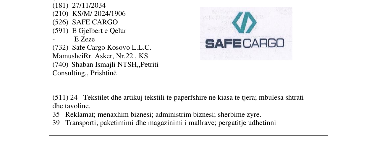 Zëri i markës SAFE CARGO në buletin