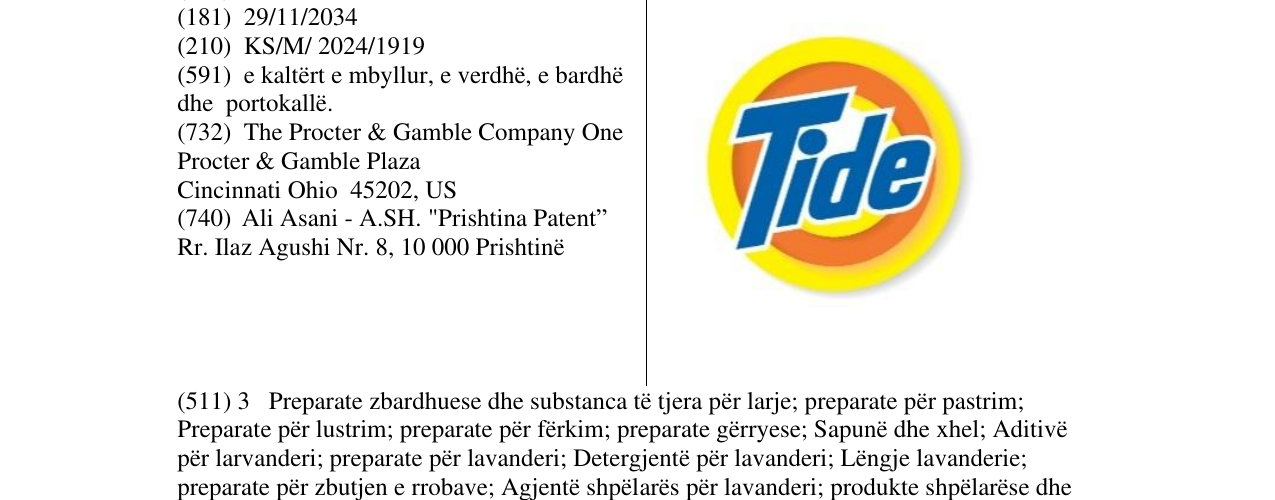 Zëri i markës Tide në buletin