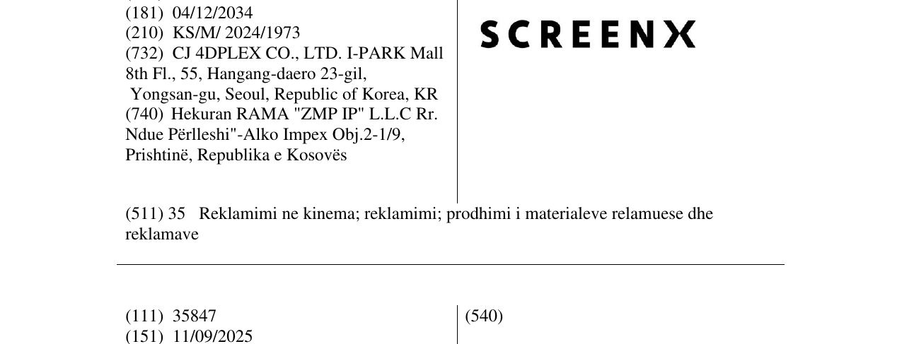 Zëri i markës SCREENX në buletin