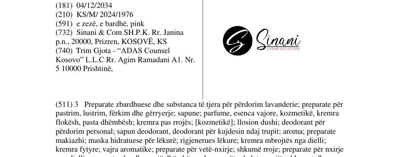 Zëri i markës Sinani COSMETIC STORE në buletin