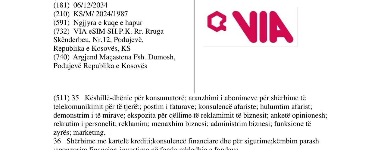 Zëri i markës VIA në buletin