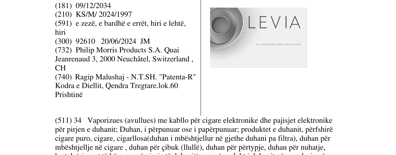 Zëri i markës LEVIA në buletin