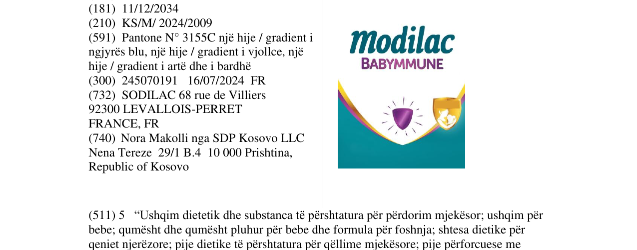 Zëri i markës modilac BABYMMUNE në buletin