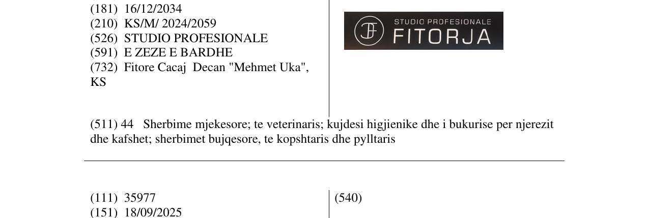 Zëri i markës FITORJA STUDIO PROFESIONALE në buletin