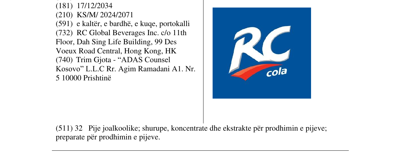 Zëri i markës RC cola në buletin