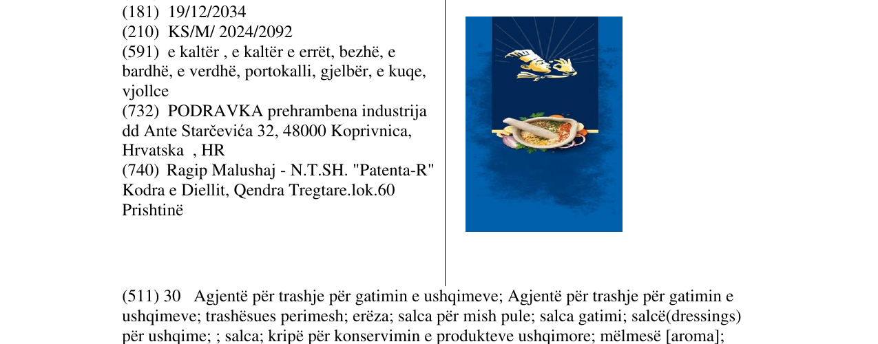 Zëri i markës VEGETA PODRAVKA në buletin