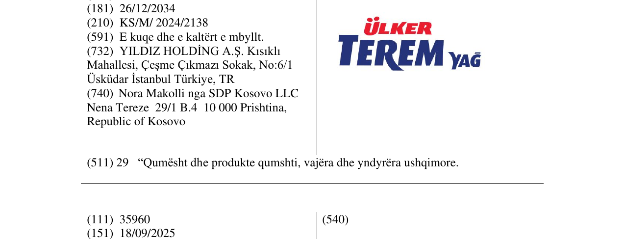 Zëri i markës ULKER TEREM YAG në buletin