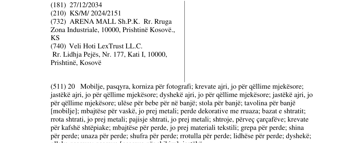 Zëri i markës Arena mall në buletin