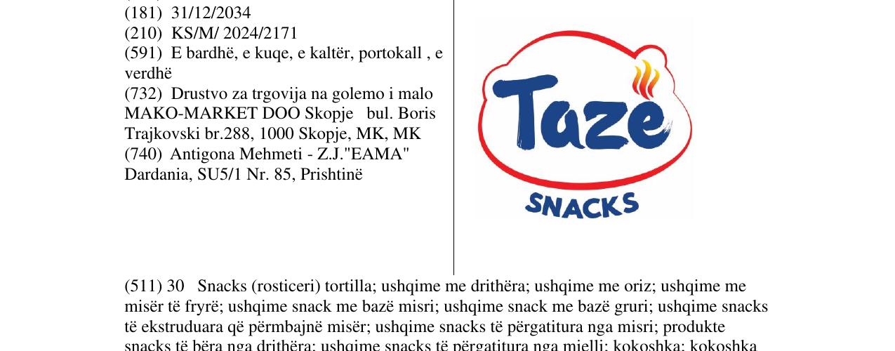 Zëri i markës Taze SNACKS në buletin