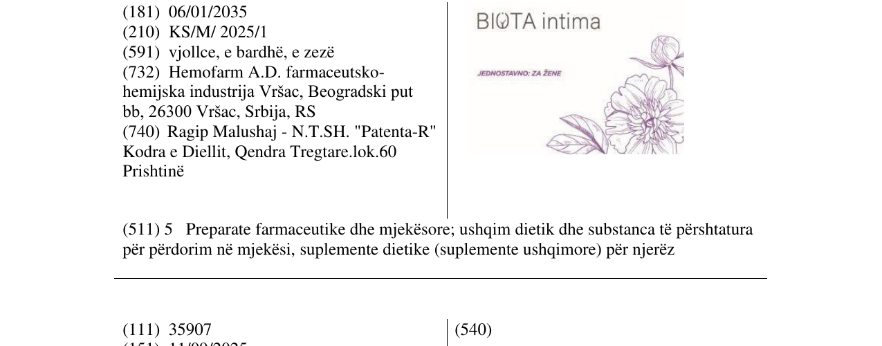 Zëri i markës BIOTA Intima në buletin