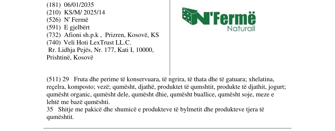 Zëri i markës N' Fermë Naturall në buletin