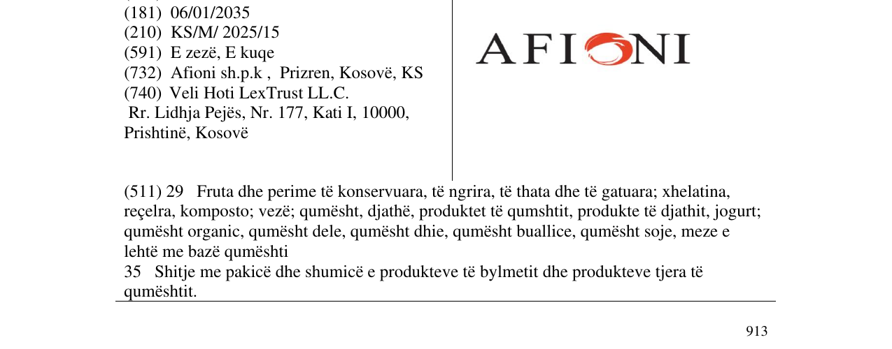 Zëri i markës AFIONI në buletin