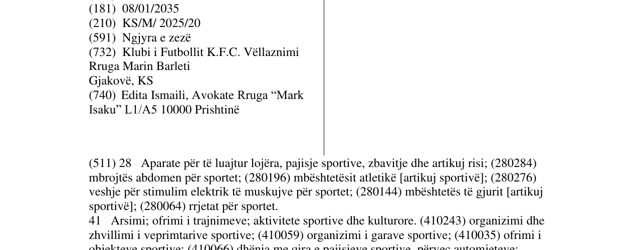 Zëri i markës KF VËLLAZNIMI në buletin