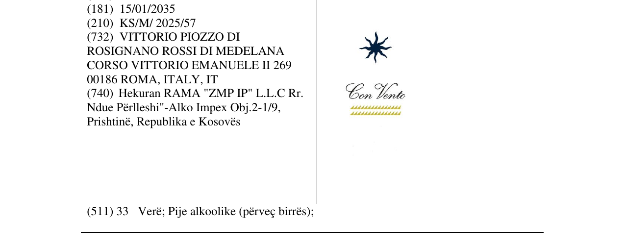 Zëri i markës Con Vento në buletin