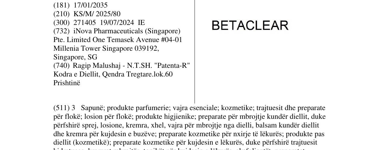 Zëri i markës BETACLEAR në buletin