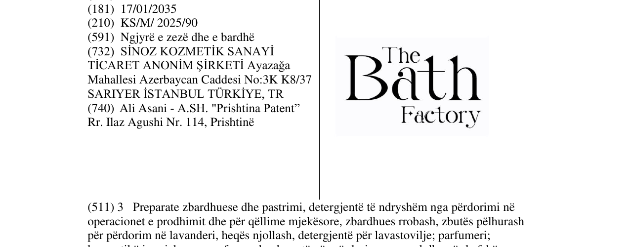 Zëri i markës The Bath Factory në buletin