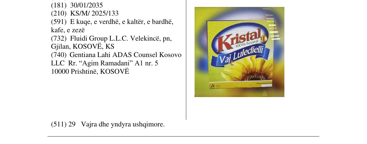 Zëri i markës KRISTAL VAJ LULEDIELLI në buletin