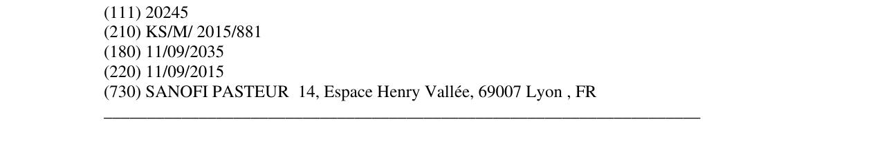 The entry of the trademark HEXAXIM in the bulletin