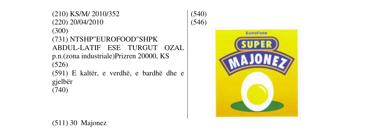 Zëri i markës SUPER MAJONEZ në buletin