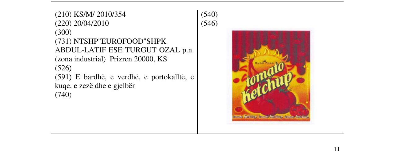 Zëri i markës tomato Ketchup në buletin