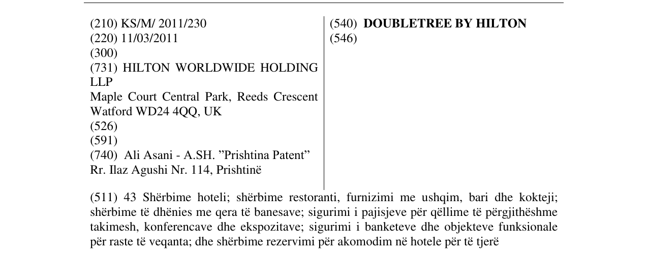 Zëri i markës DOUBLETREE BY HILTON në buletin