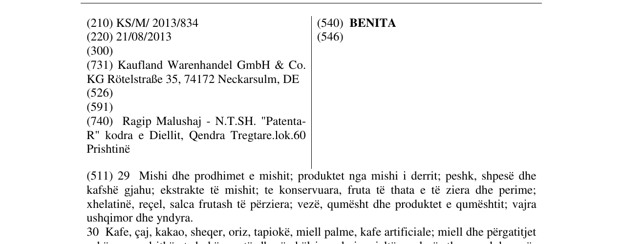 Zëri i markës BENITA në buletin