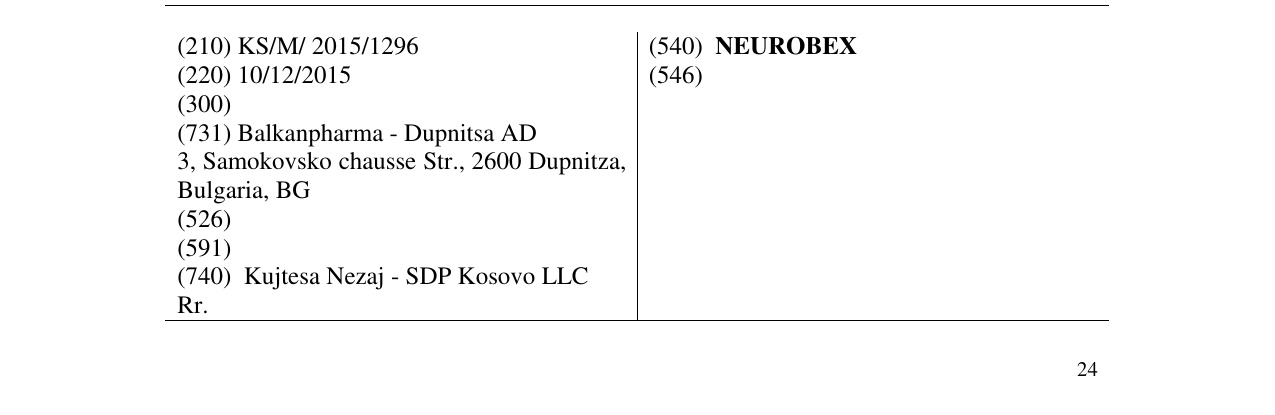 Zëri i markës NEUROBEX në buletin