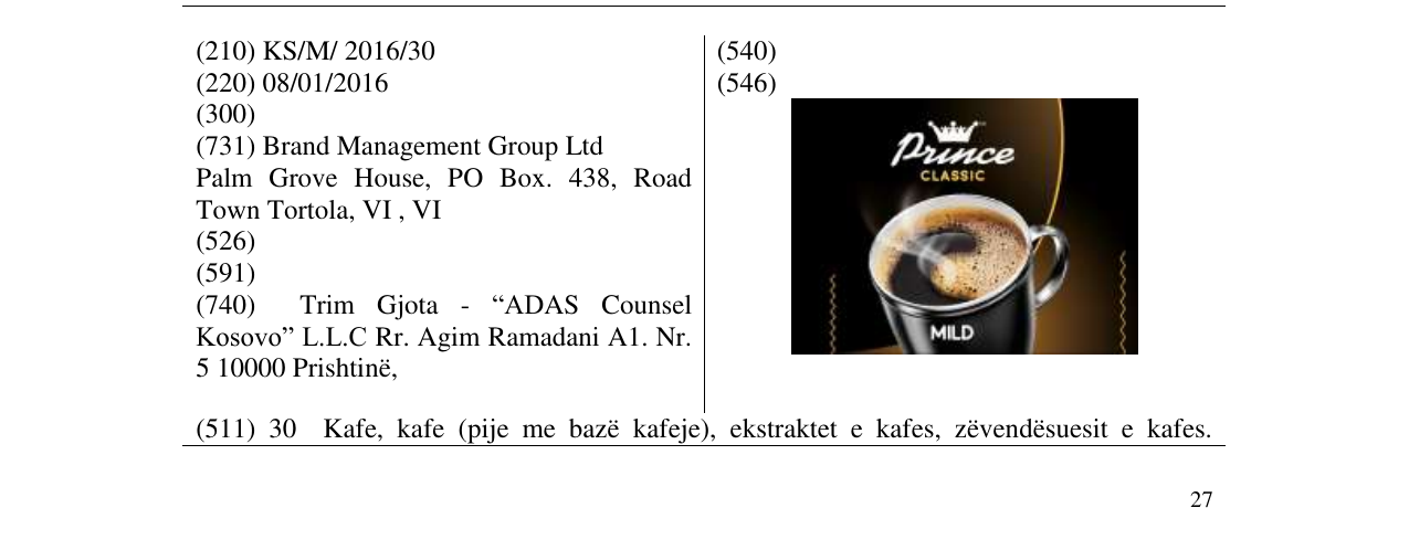 Zëri i markës Prince CLASSIC MILD në buletin