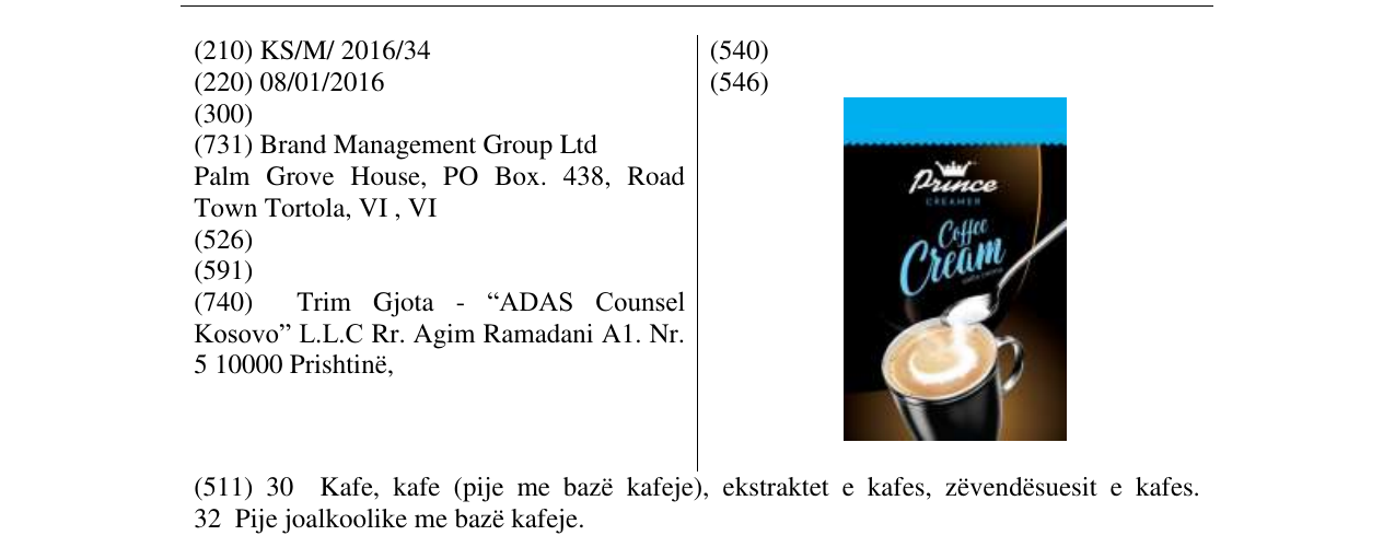 Zëri i markës Prince CREAMER Coffee Cream në buletin