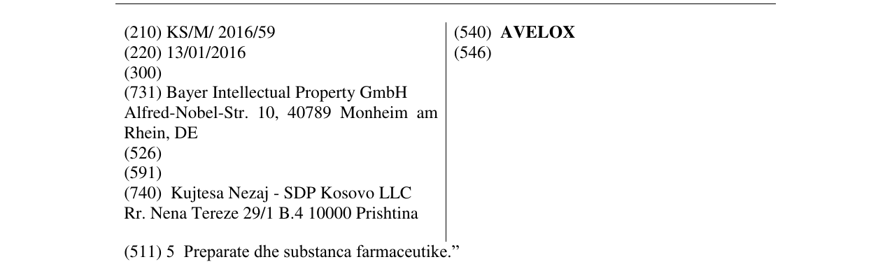 Zëri i markës AVELOX në buletin