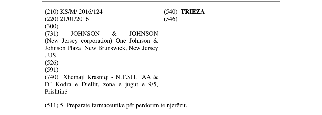 Zëri i markës TRIEZA në buletin