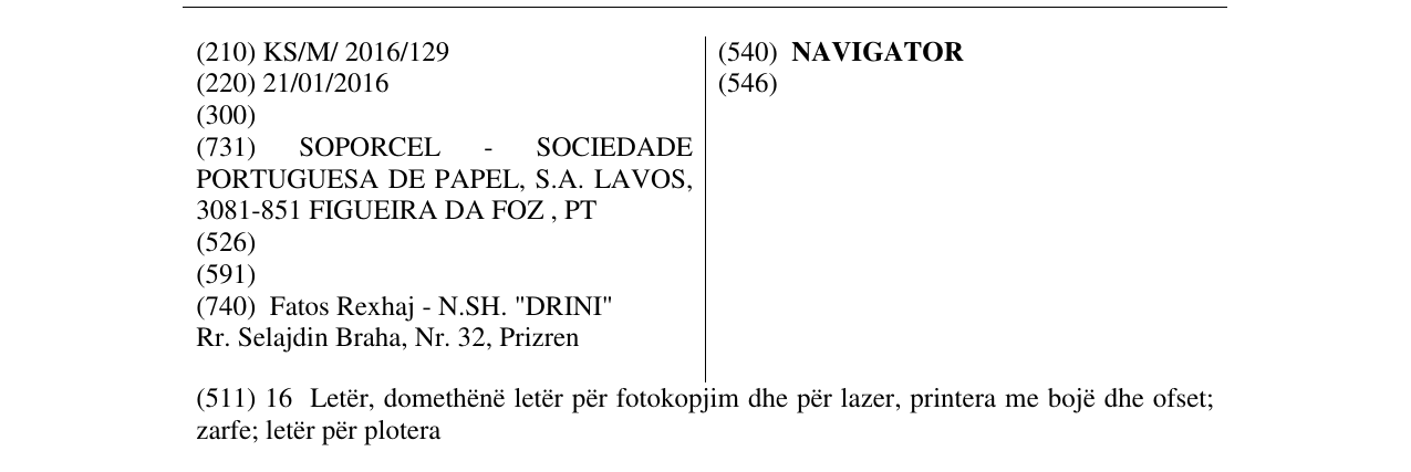Zëri i markës NAVIGATOR në buletin