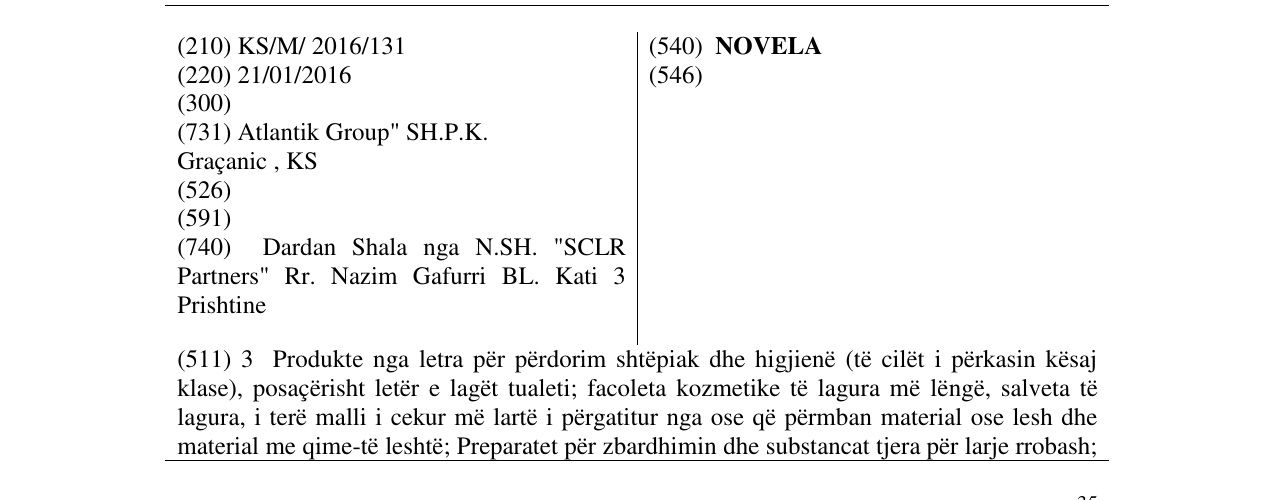 Zëri i markës NOVELA në buletin