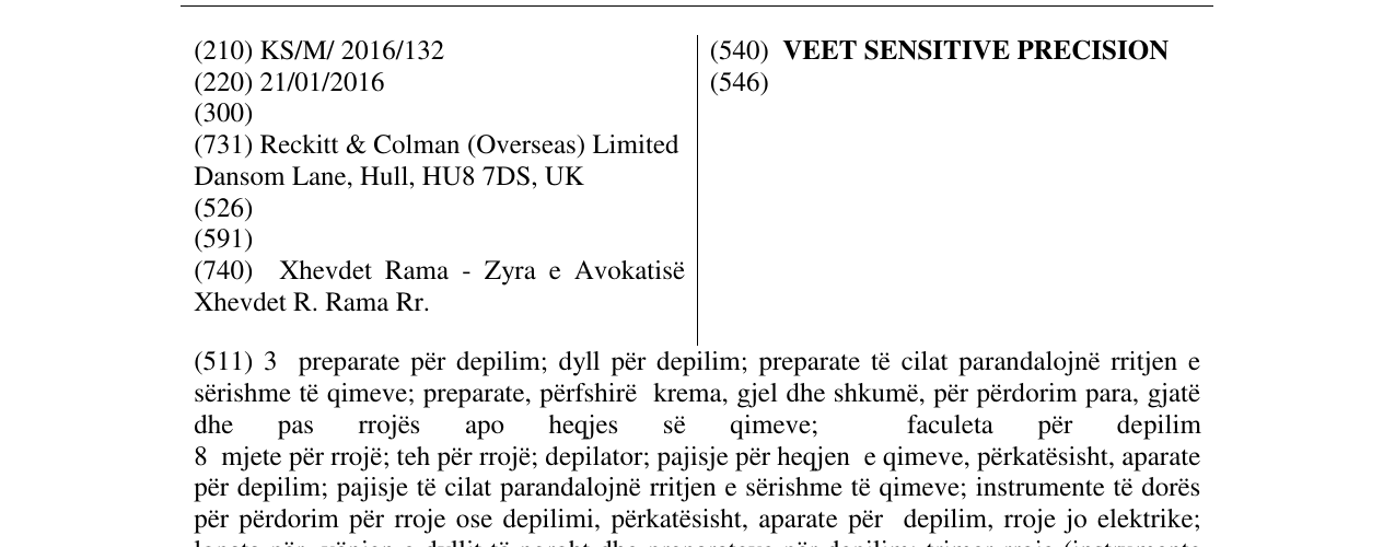 Zëri i markës VEET SENSITIVE PRECISION në buletin