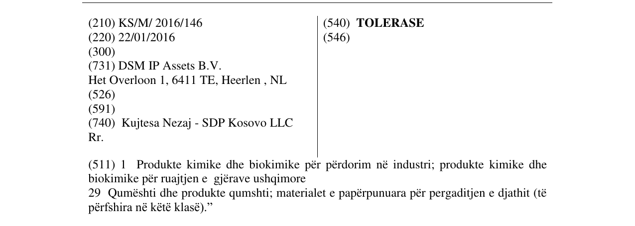 Zëri i markës TOLERASE në buletin