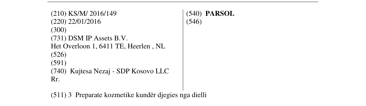 Zëri i markës PARSOL në buletin