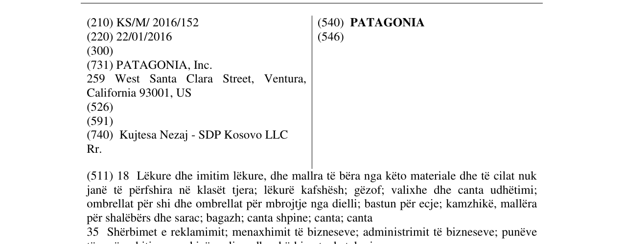 Zëri i markës PATAGONIA në buletin