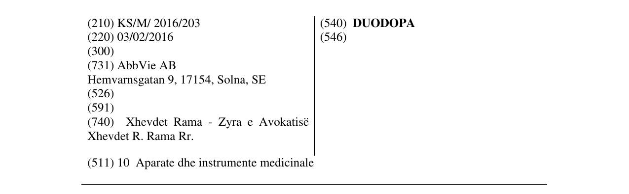 Zëri i markës DUODOPA në buletin