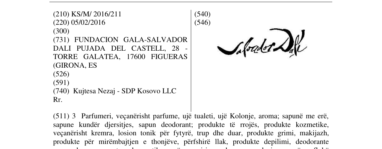Zëri i markës Salvadore Dali në buletin
