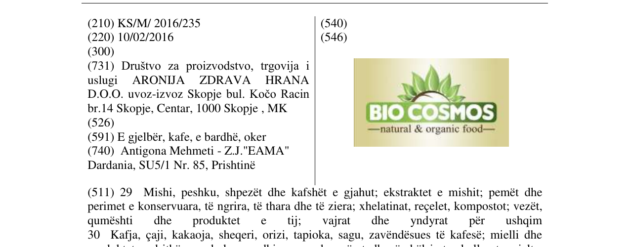 Zëri i markës BIO COSMOS natural & organic food në buletin