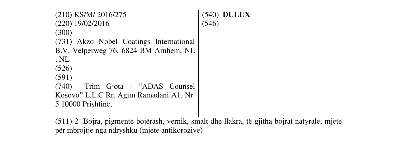 Zëri i markës DULUX në buletin