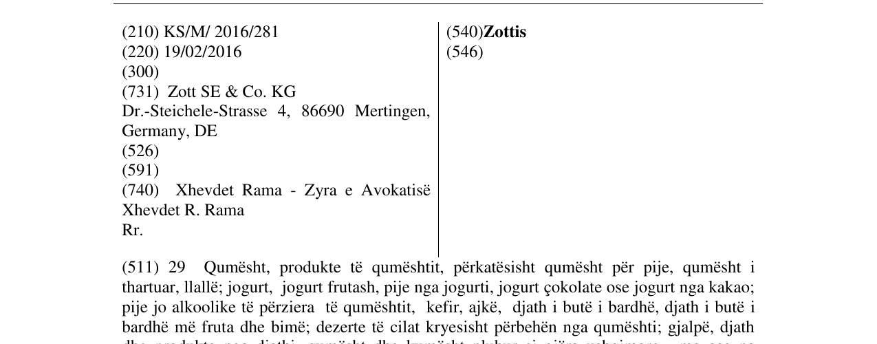 Zëri i markës Zottis në buletin
