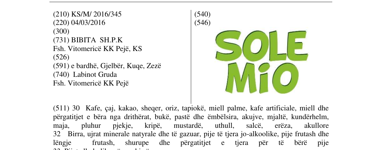 Zëri i markës SOLE MIO në buletin