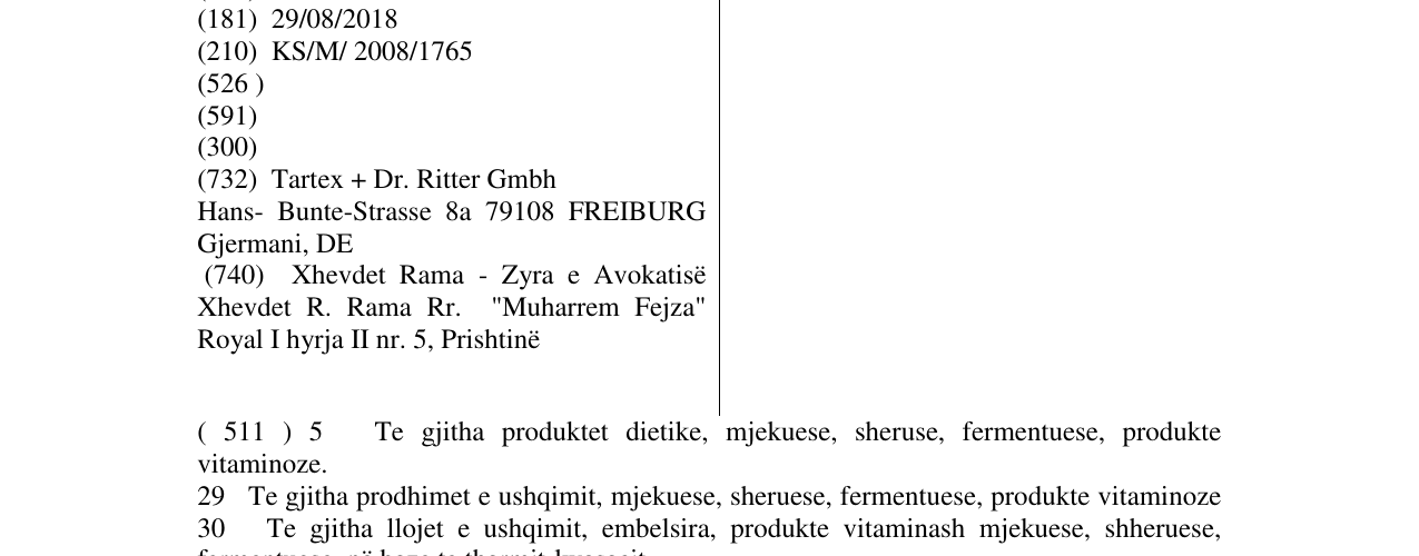 Zëri i markës TARTEX në buletin