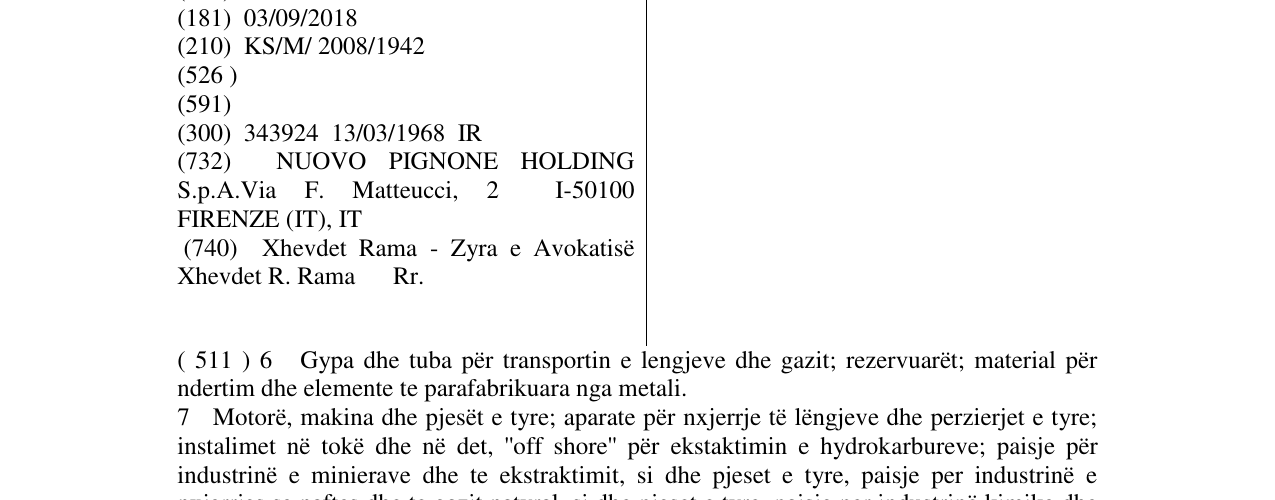 Zëri i markës NUOVO PIGNONE në buletin