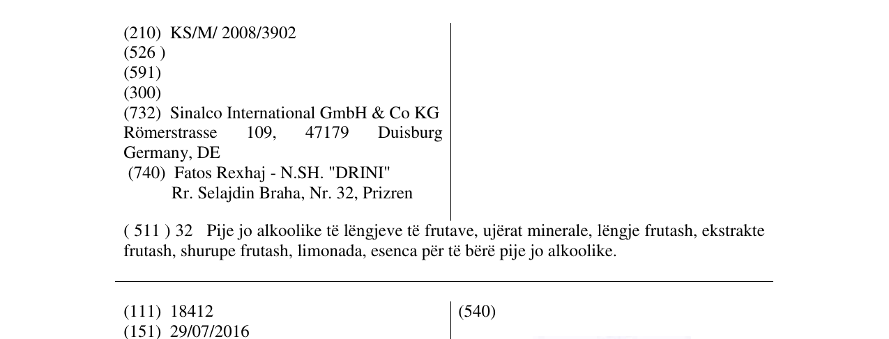 Zëri i markës Sinco në buletin