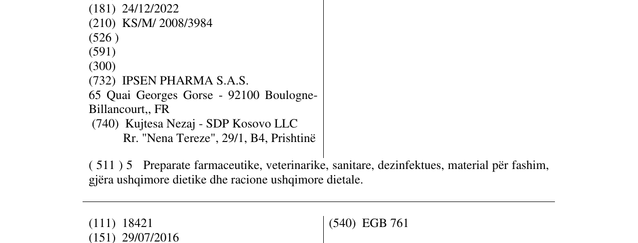 Zëri i markës PAXELADINE në buletin